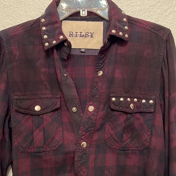 RILEY by 1880 Shacket Flannel Shirt Snap Up Grunge Destroyed 90s Purple Plaid S‎ - Picture 1 of 14
